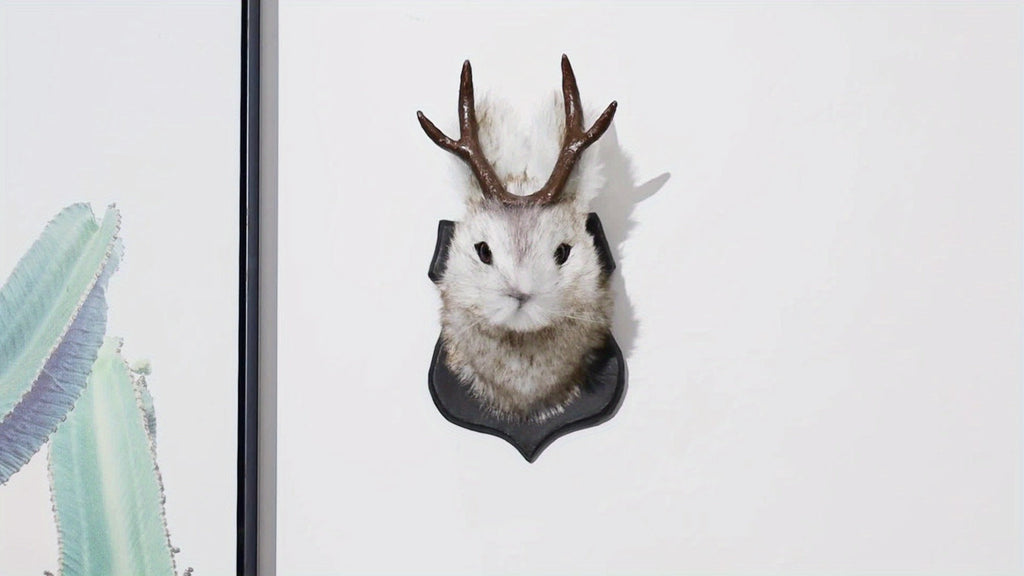 Jackalope Wall Mount Faux Taxidermy Rabbit Head with Antlers - Whimsical 3D Resin Animal Wall Art for Home, Living Room & Office Decor | Retro Fauxidermy Gift for Birthday, Housewarming & Christmas