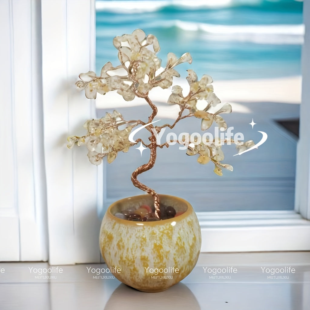 Natural Crystal Gemstone Tree with Ceramic Base 7 Inch Handmade Healing Stone Bonsai Tree Desktop Ornament for Home Office Decor Birthday Valentine Christmas Gift 13 Colors 180mm