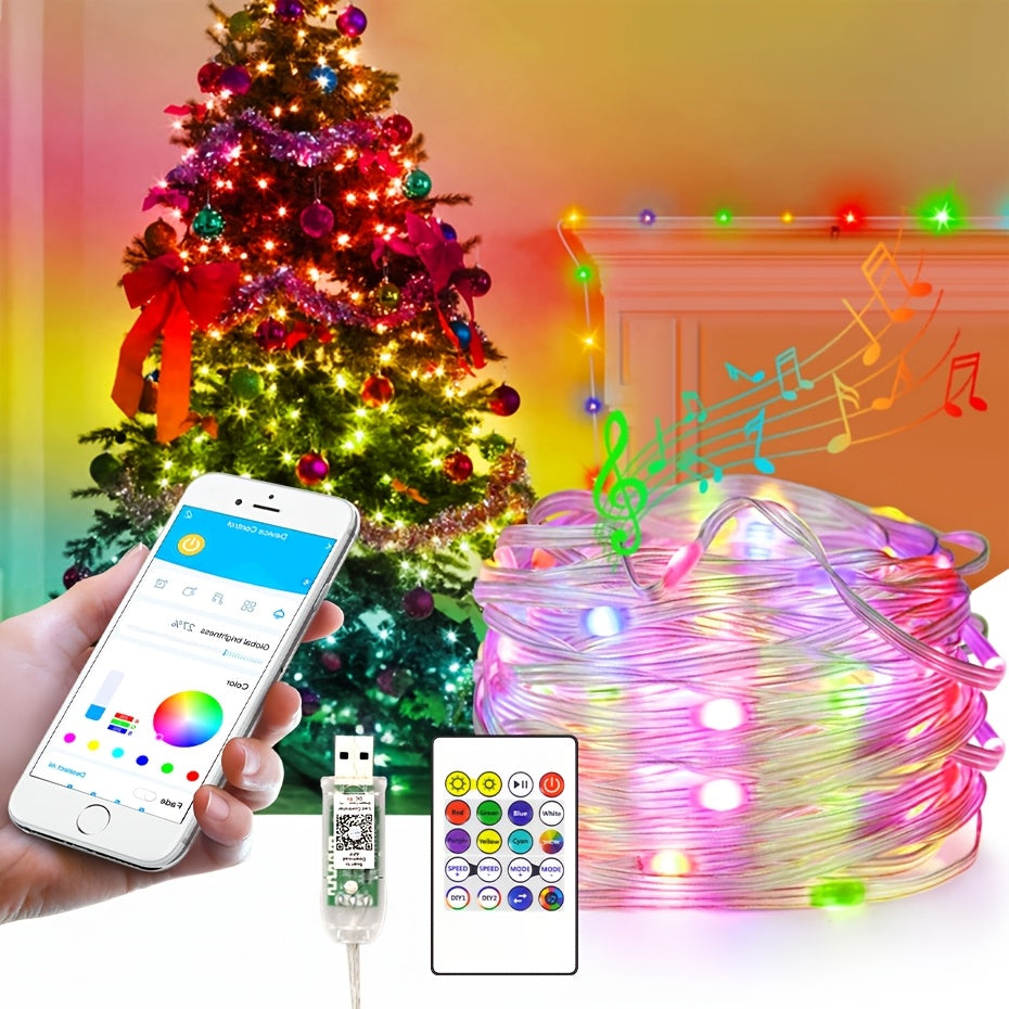 RGB Smart Fairy String Lights with App & Remote Control, Music Sync, IP65 Waterproof, USB Powered Multicolor LED String Lights for Bedroom, Outdoor, Christmas, Party, Wedding Decoration