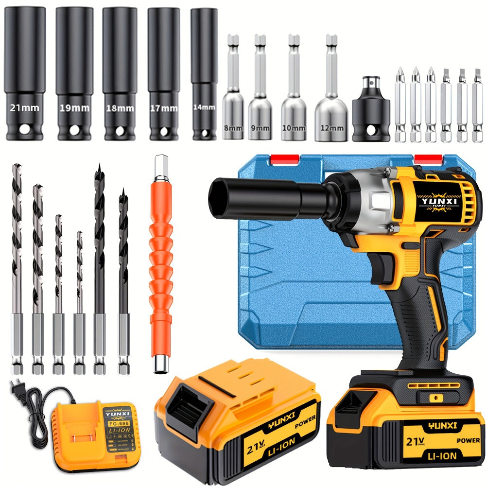 Cordless Impact Wrench 21V Brushless Electric Drill Set with 4000mAh Battery, Toolbox & Full Accessories, Wireless Power Drill for Automotive, Home & Industrial Use, Men's Gift