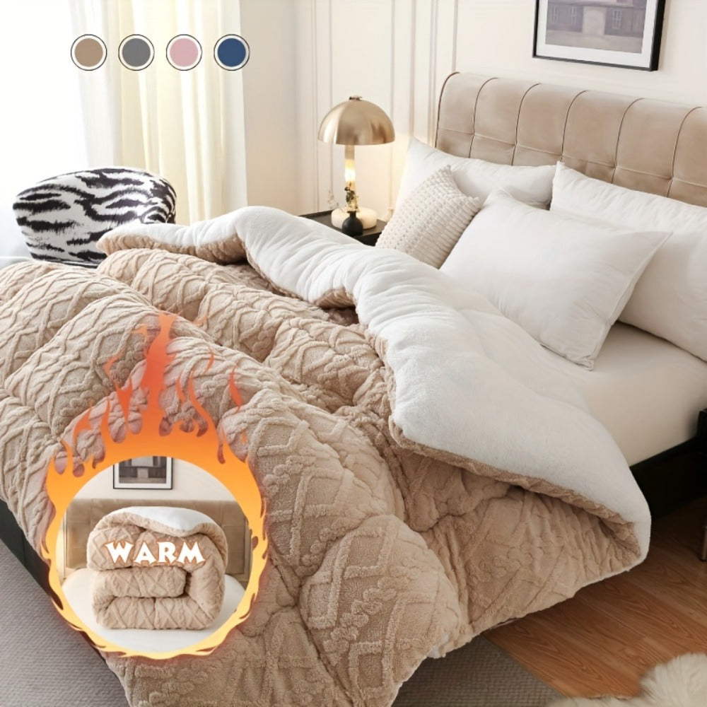 Sherpa Comforter Double-Sided Plush Taffeta, Extra Thick 500GSM Warm Fluffy Comforter for Autumn & Winter ¨C Soft Cozy Bedding for Twin XL, Full, Queen, King (Grey/Pink/Beige/Blue)