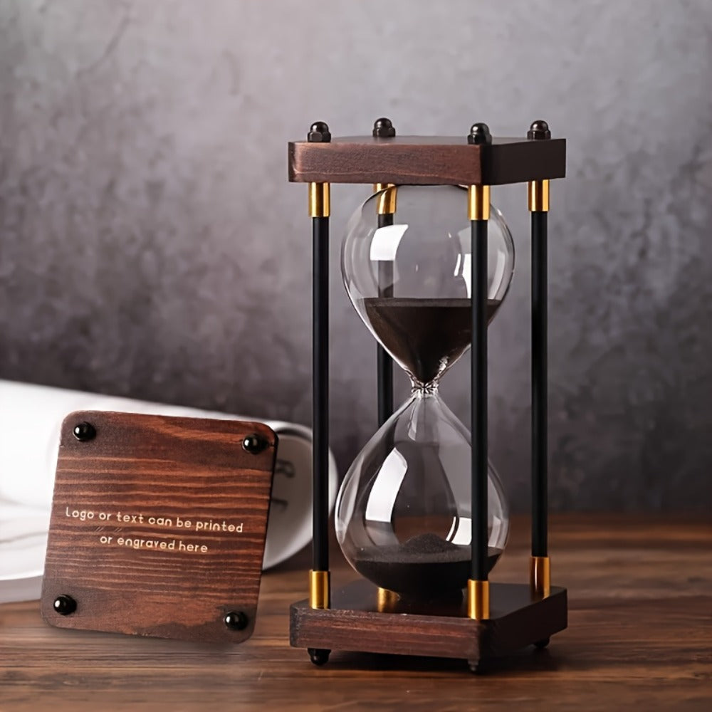 Hourglass Timer 60 Minute Wooden Sand Timer Decorative Glass - Vintage Home Decor for Kitchen, Office & Bedroom | Great Gift for Birthday, Christmas, Valentine's Day & Thanksgiving | 11.81x3.74in