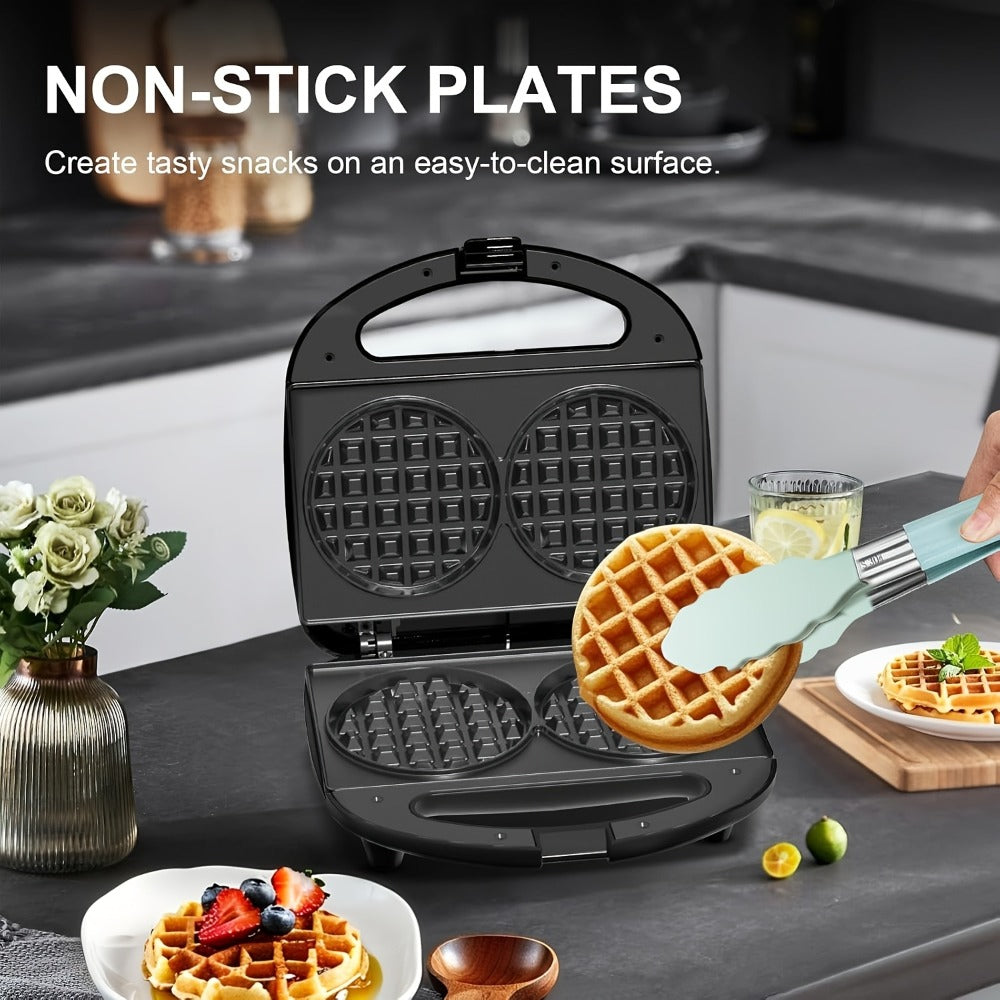 Mini Waffle Maker Machine Makes 8 Bite-Sized 2-Inch Waffles, Dual Non-Stick Aluminum Plates, Cool-Touch Handle, Compact Space-Saving Design for Family Breakfast, Snacks & Desserts