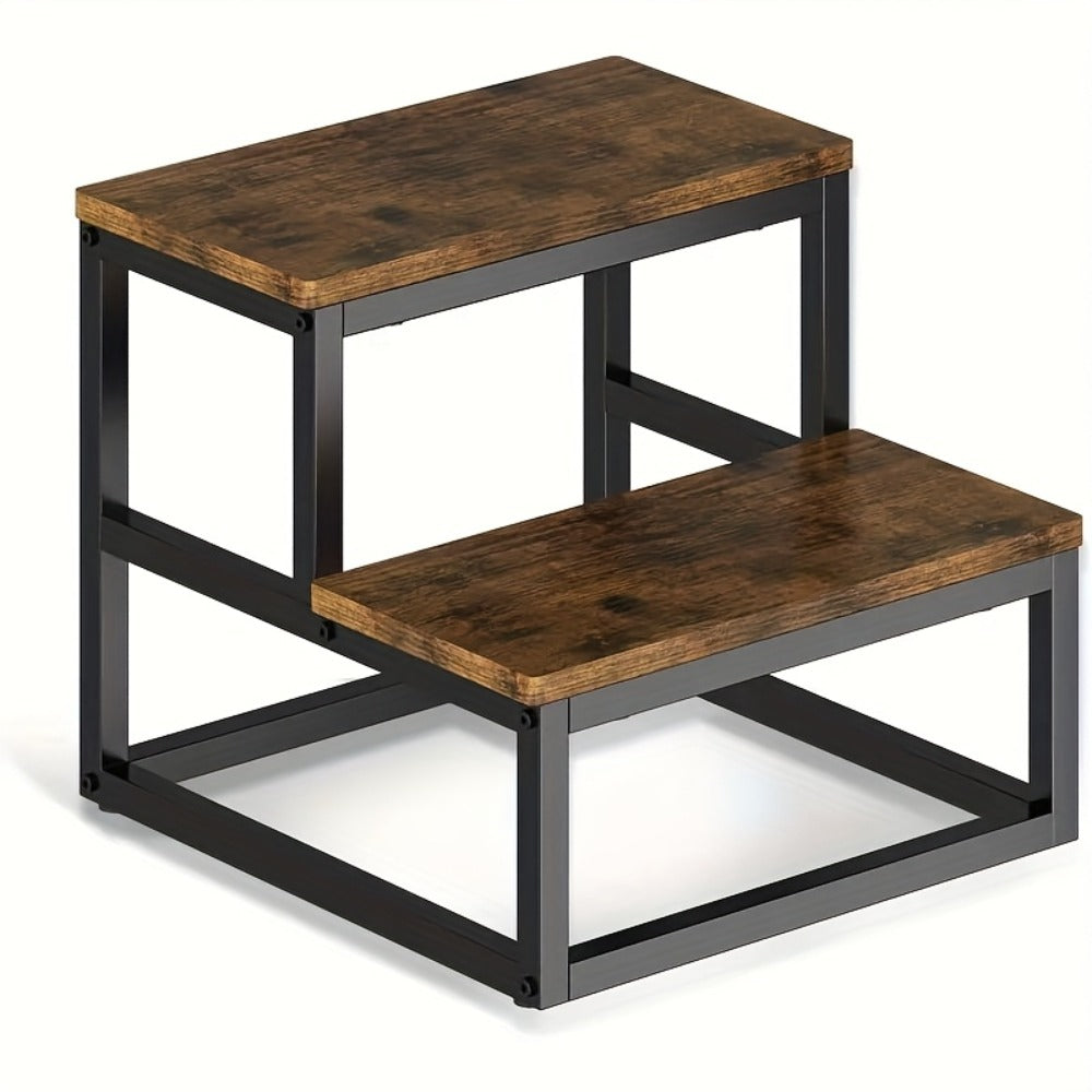 2-Step Wooden Step Stool Heavy Duty for Adults ¨C Solid Wood Two Tier Stepping Stool, Multifunctional Bedside Step Ladder, Portable Non-Slip Foot Stool for Bathroom, Bedroom, Kitchen, Office ¨C Easy to Carry, Durable Build