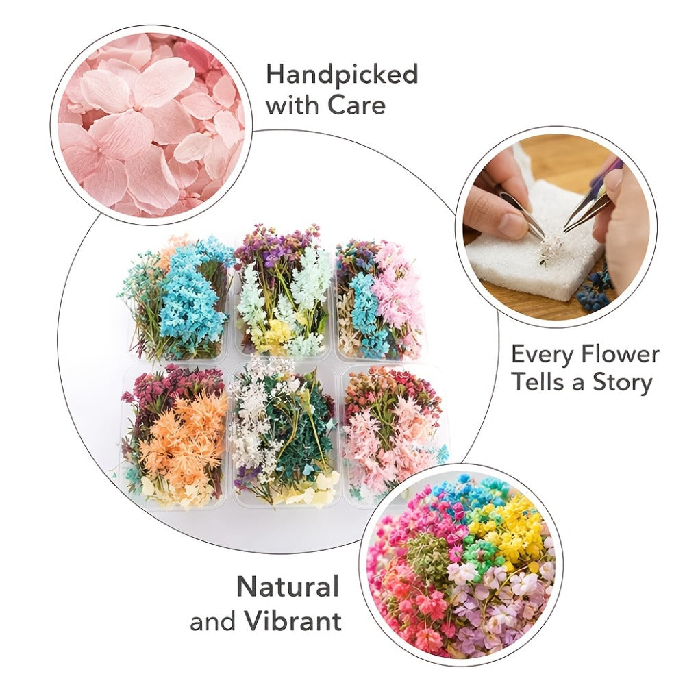 Dried Flower Bouquet Set 4 Boxes Mixed Dried Flowers Leaves for Resin Jewelry Art Crafts Candle Making Holiday Decoration with Greeting Card