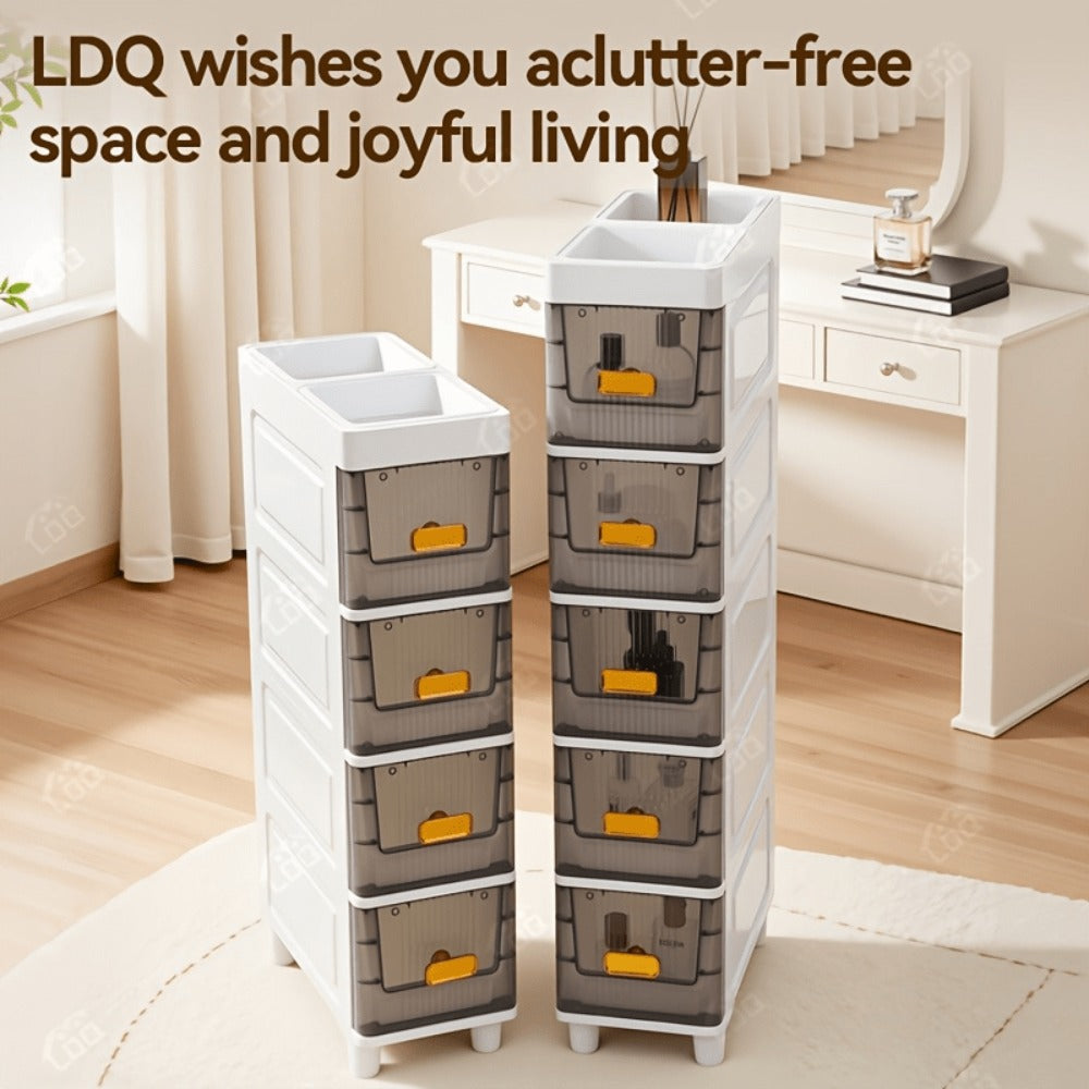 Slim Storage Cabinet with Drawers & Wheels - Waterproof PP Bathroom Kitchen Organizer, 3-5 Layer Tower Unit for Small Spaces