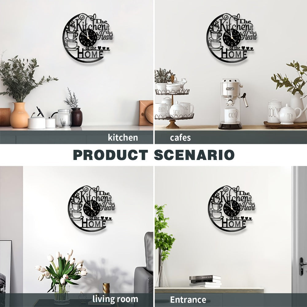 Coffee Vinyl Record Wall Clock Silent, Decorative Coffee Cup Design Clock for Kitchen Living Room Bedroom, Unique Home Decor Gift for Coffee Lovers Christmas Birthday