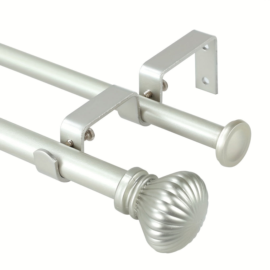 Double Curtain Rod Set Adjustable with Fluted Ball Finials Double Brackets 4 Colors 2 Sizes Window Curtain Hardware
