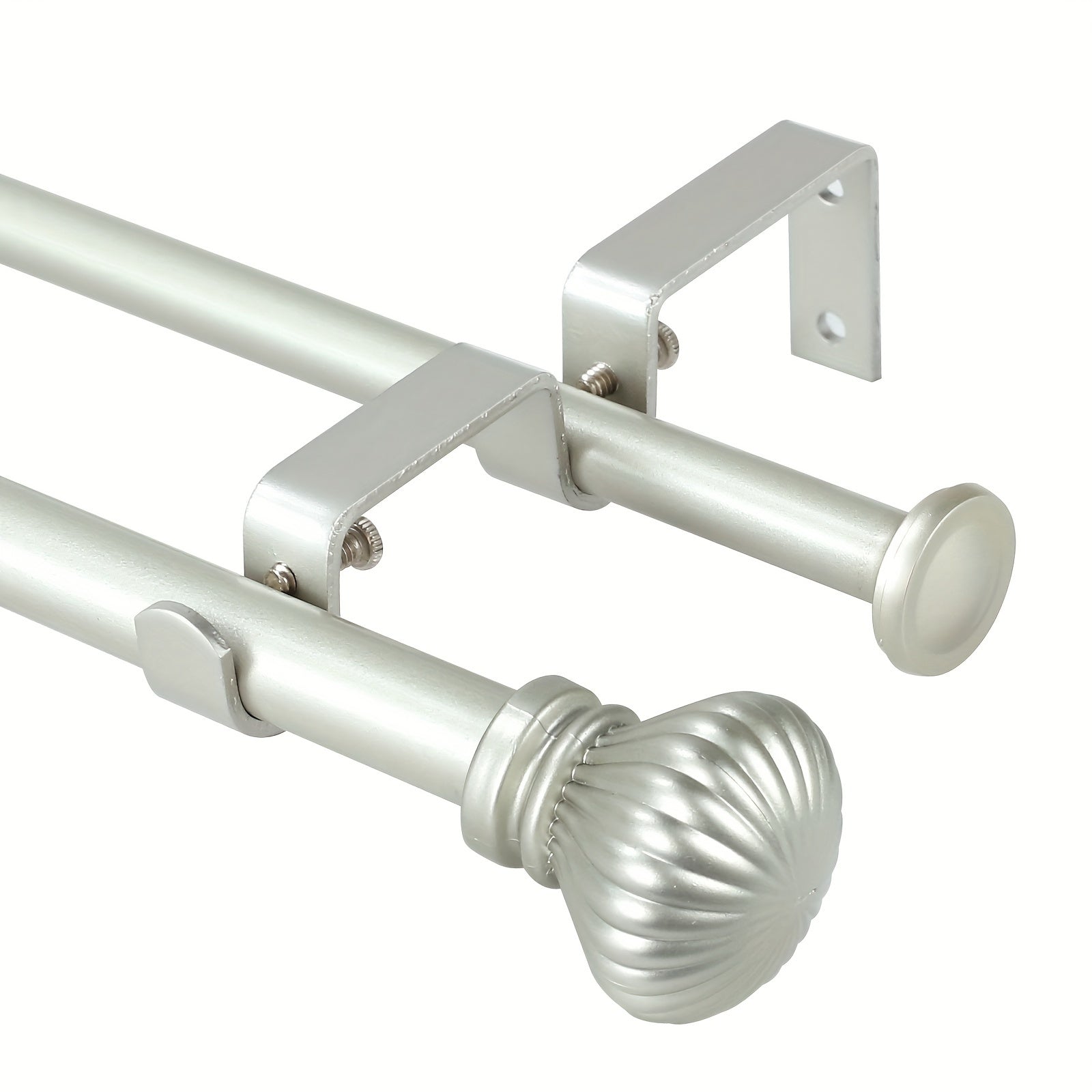Double Curtain Rod Set Adjustable with Fluted Ball Finials Double Brackets 4 Colors 2 Sizes Window Curtain Hardware