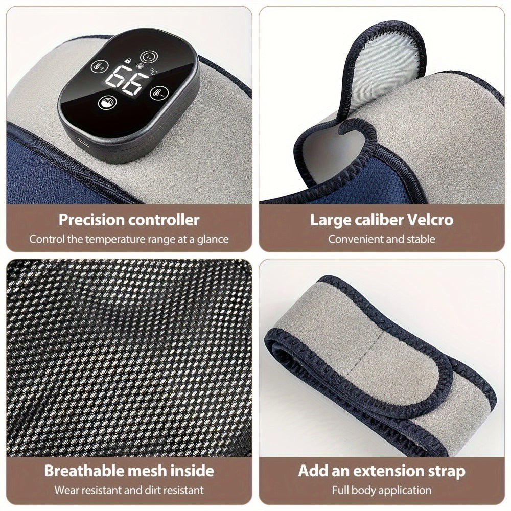 Electric Heated Knee Massager 3-in-1, Vibrating Heating Pad for Knee Shoulder Elbow, 5 Temperature Settings 45-65¡ãC, 3-Speed Massage, Wireless Wearable Pain Relief Wrap