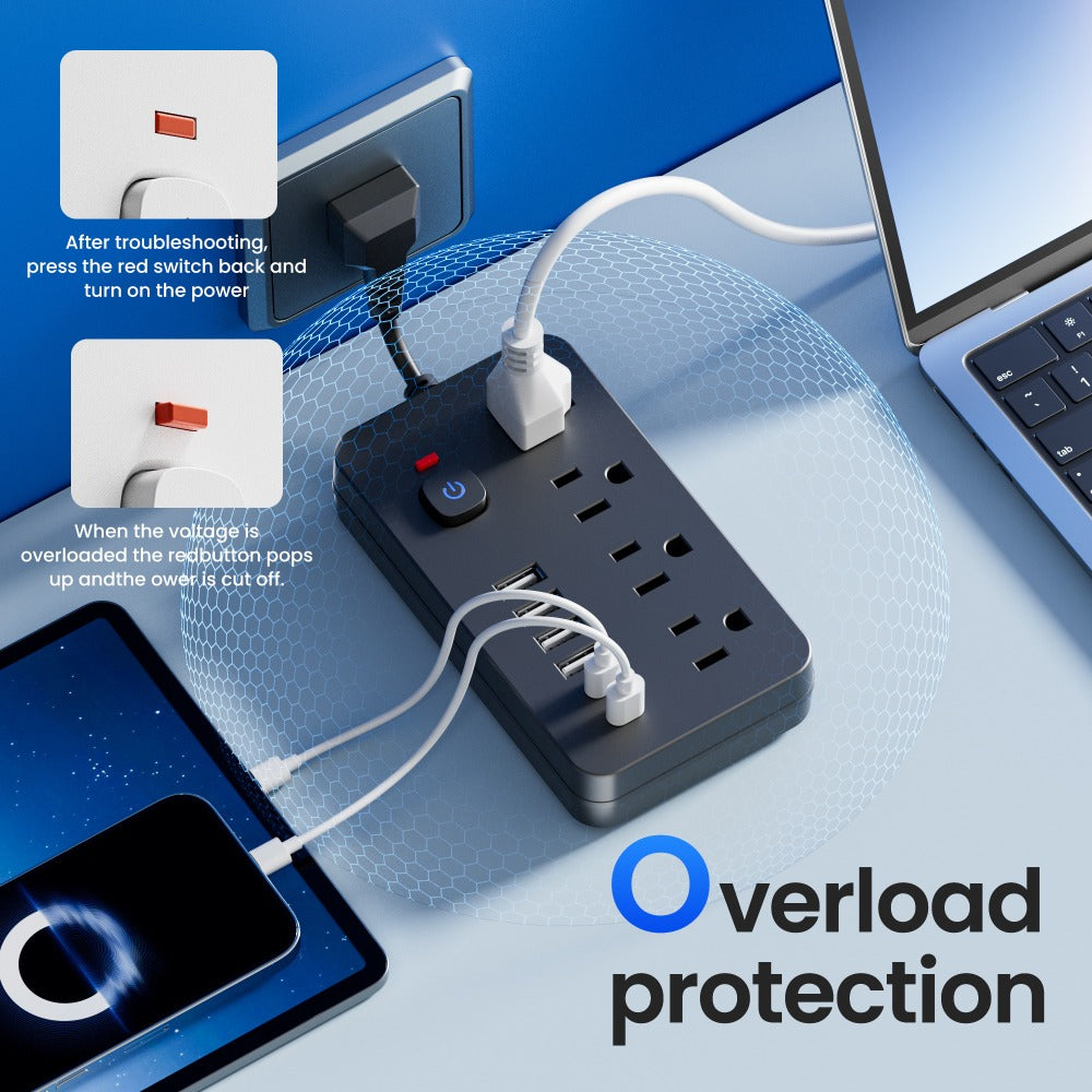 Outlet Extender Power Strip Wall Mountable 14-in-1 10-in-1 with 8 AC Outlets 6 USB Ports 2 USB-C One-Touch Control Switch Overload Protection Short Cord Design for Home Office School Den White Black