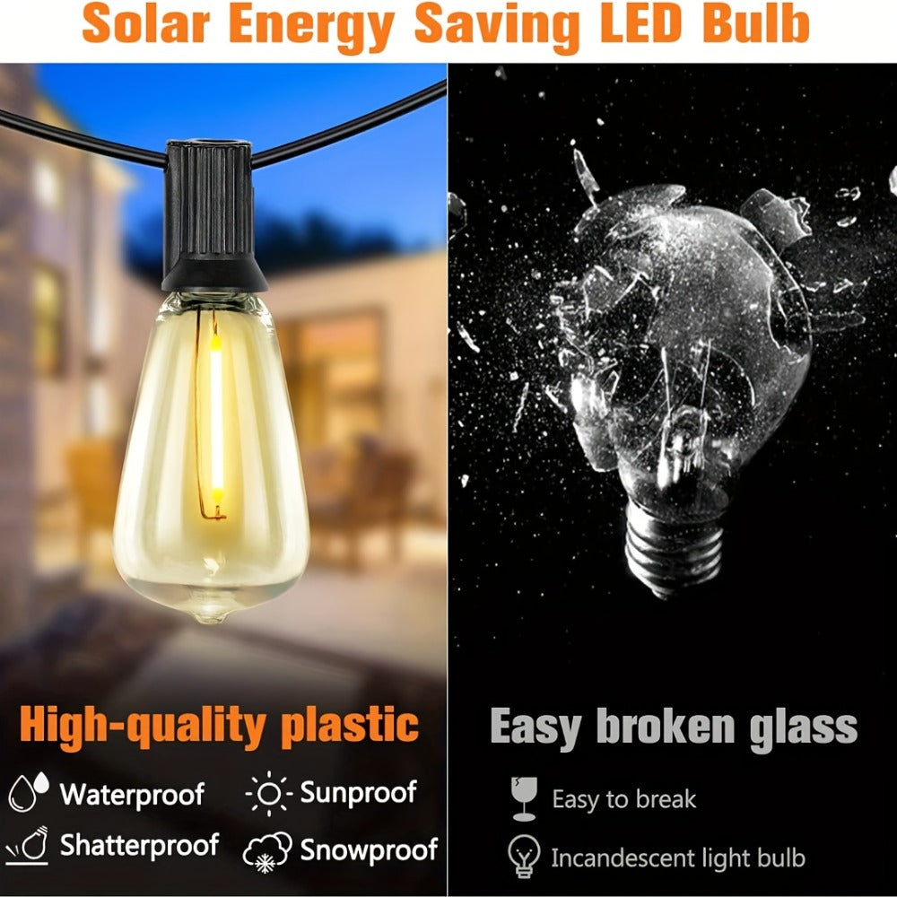 Solar String Lights Outdoor 50/100FT, 2700K Warm White Waterproof Patio String Lights, Breakproof ST38 E12 Bulbs for Backyard Porch Garden Pergola