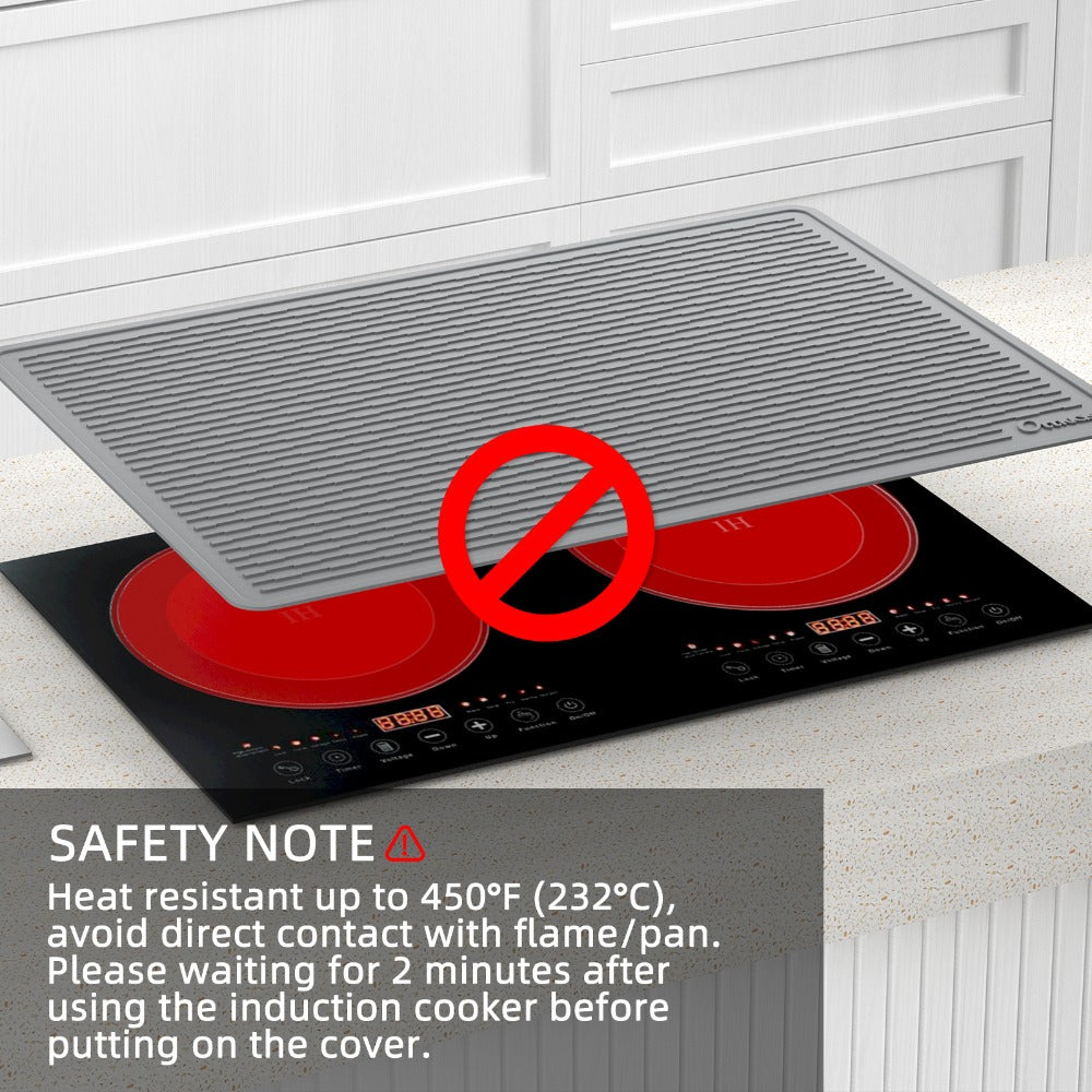 Silicone Stove Top Cover Mat 30x21in ¨C Thick Anti-Slip Glass Cooktop Protector, Heat Resistant Electric Stove Cover, Kitchen Countertop Mat & Dish Drying Pad for Home & Restaurant