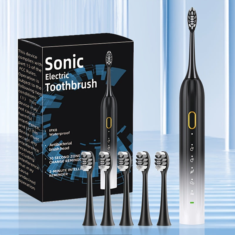 Sonic Electric Toothbrush IPX8 Waterproof USB Rechargeable with 5 Replacement Brush Heads, Smart Timer, Metal Shaft, Couple Design for Adults Men & Women ¡ª Black, Green Pink, Pink White