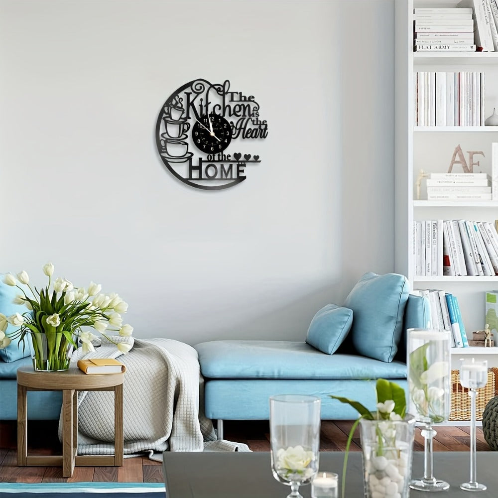Coffee Vinyl Record Wall Clock Silent, Decorative Coffee Cup Design Clock for Kitchen Living Room Bedroom, Unique Home Decor Gift for Coffee Lovers Christmas Birthday