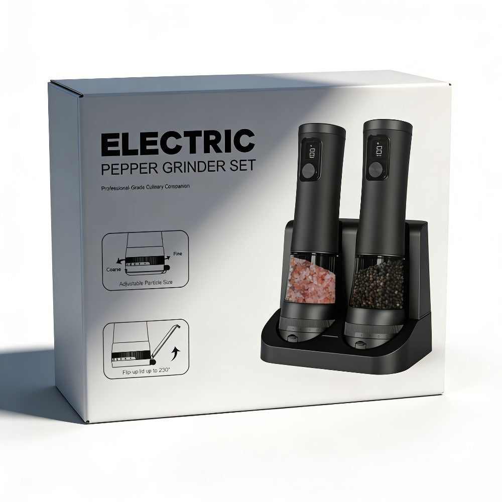 Electric Salt and Pepper Grinder Set Rechargeable USB Large Capacity with Base Automatic Adjustable Coarseness LED Display Kitchen Gift Silver Black