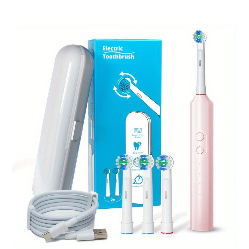 Sonic Electric Toothbrush with Smart Timer & 3 Cleaning Modes - IPX7 Waterproof, 4 Brush Heads, 600mAh USB Fast Charge, Round Tip Soft Bristles, Rechargeable Adult Toothbrush for Deep Clean