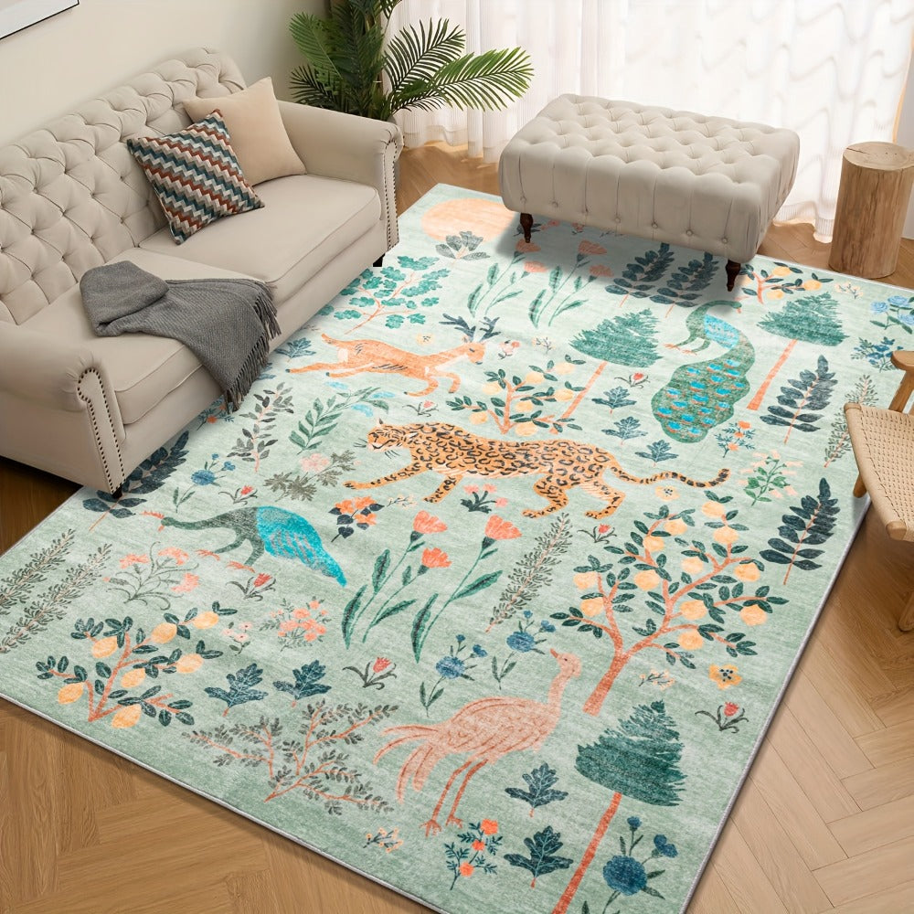 Animal Print Area Rug Jungle Tiger Non-Slip Soft Thin Colored Rug for Living Room Bedroom Playroom Daycare - Black Green Pink 5x7 6x9 8x10 9x12 ft Indoor Floor Carpet