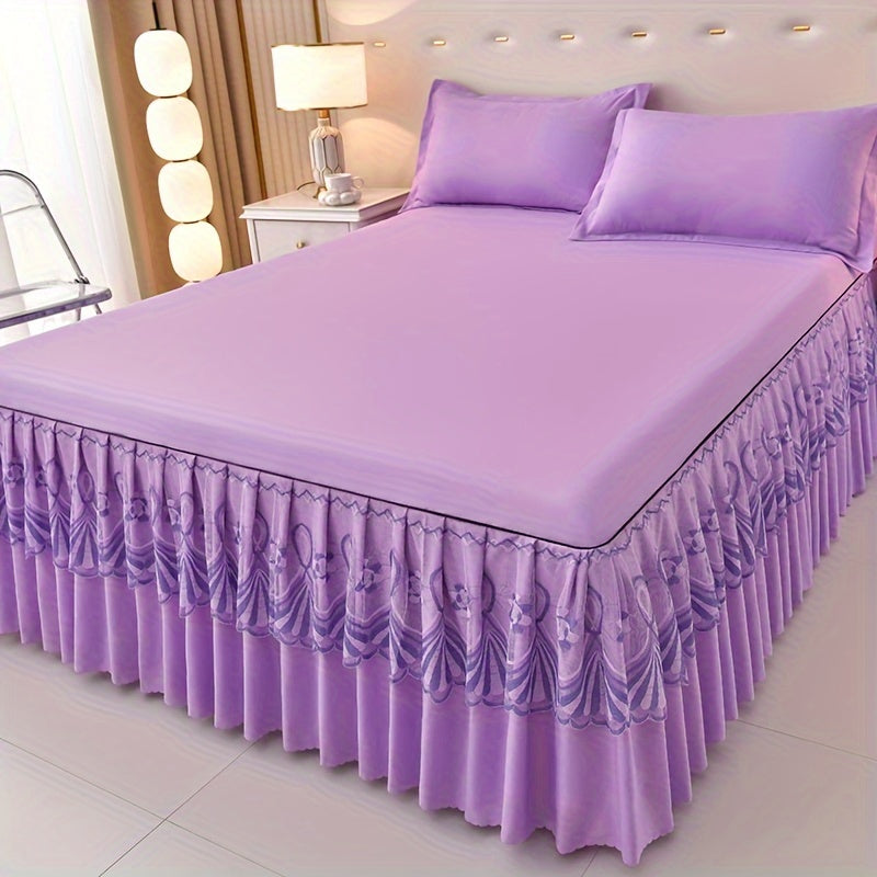 Macrame Lace Bed Skirt Set 3pcs ¨C Double Layer Non-Slip Bed Skirt with 2 Pillowcases All Seasons Twin Full Queen King