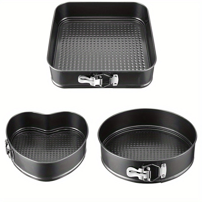Springform Pan Set of 3 Nonstick Carbon Steel Cake Pan with Removable Bottom Round and Heart Shaped Easy Release Baking Pans for Cheesecake Layer Cake