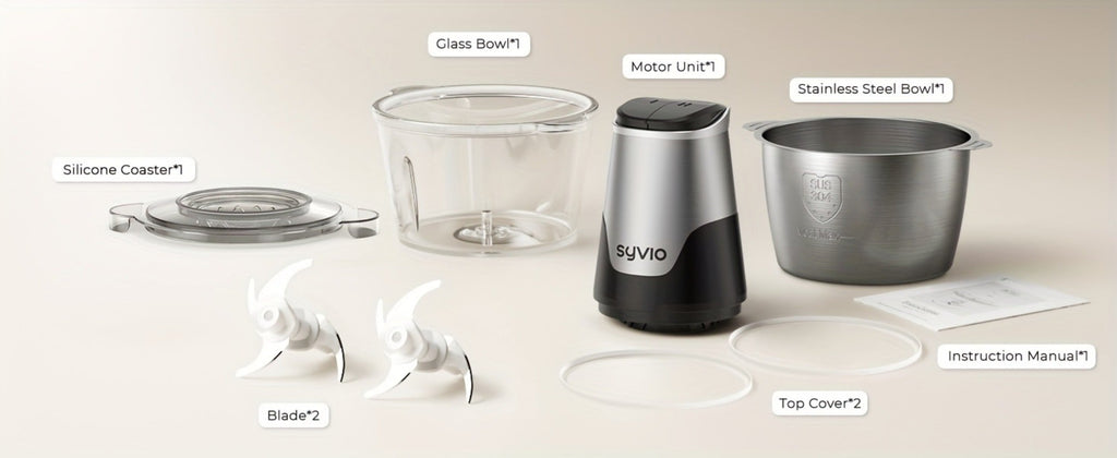 Mini Food Processor 450W with 2 Bowls ¨C Electric Food Chopper, 4 Bi-Level Blades, Meat Grinder for Baby Food, Meat, Onion & Vegetables, 2 Speed