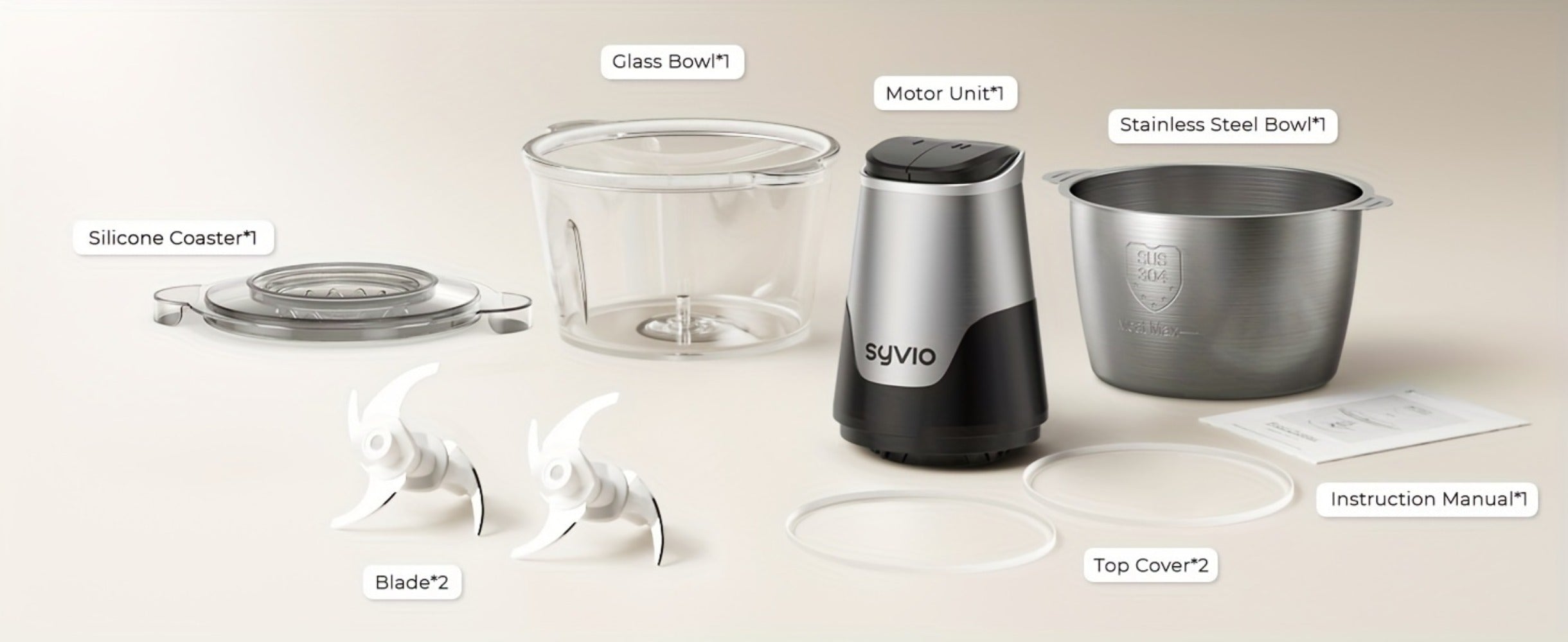 Mini Food Processor 450W with 2 Bowls ¨C Electric Food Chopper, 4 Bi-Level Blades, Meat Grinder for Baby Food, Meat, Onion & Vegetables, 2 Speed