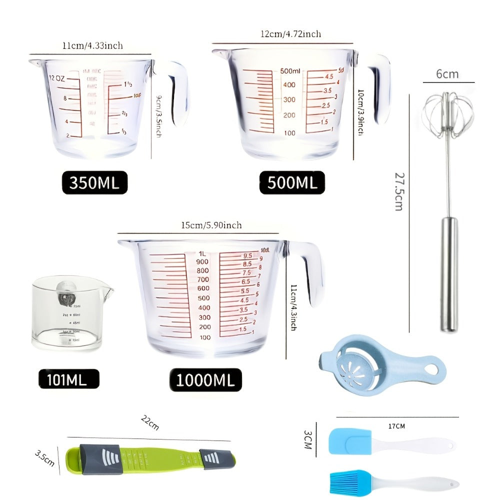Tempered Glass Measuring Cup Set with Coffee Cups, Borosilicate Glass Liquid Measuring Cups for Kitchen Baking Cooking, Dishwasher Safe, 4PCs or 9PCs