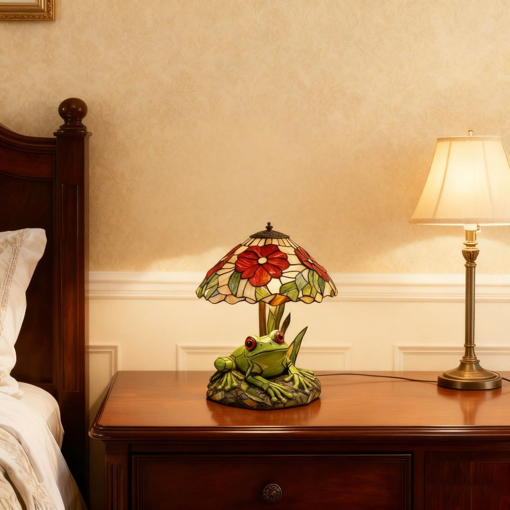 3D Frog Table Lamp Floral Painted Flower Night Light Warm Ambiance Home Decor Bedside Office Desk Study Decor Wedding Birthday Holiday Gift Cute Room Decor