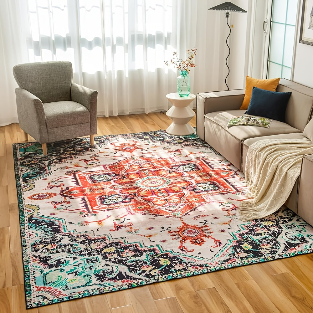 Vintage Persian Area Rug Machine Washable Non-Slip Non-Shedding Floral Indoor Carpet for Living Room Bedroom in Multiple Colors and Sizes