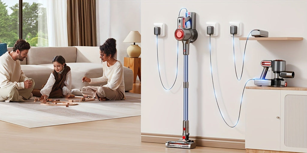 Anti-Tangle LED Vacuum Cleaner 55-69Kpa Corded & Cordless with Green LED Brush, Removable Battery & Multiple Suction Levels - Up to 45 Min Runtime for Carpets, Pet Hair & Hardwood Floors, 7 Colors
