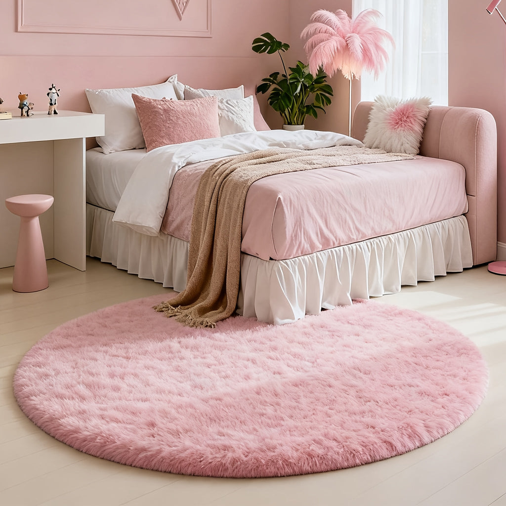 Round Area Rug Soft Shaggy Plush Circle Rug Non-Slip Indoor Floor Mat for Living Room Bedroom Dorm Tie Dye Rainbow Multi-Color Multi-Size