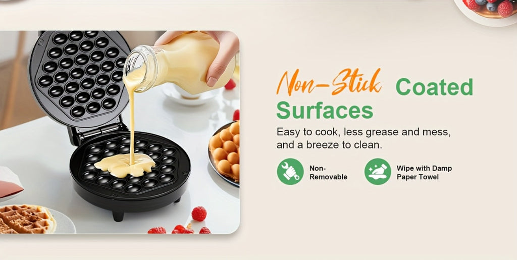 Bubble Waffle Maker 7 Inch 1000W Electric Hong Kong Egg Waffle Maker Nonstick Coating Ready in 5 Minutes for Breakfast Ice Cream Desserts Party Snacks Gift