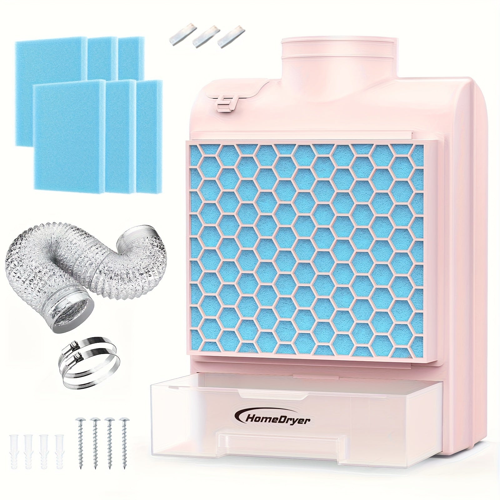 Indoor Dryer Vent Kit 3-in-1 Lint Trap Filter Box Stainless Steel Screen 6 Polyester Filters Reusable Washable Reduces Moisture Prevents Mold for Electric Clothes Dryers