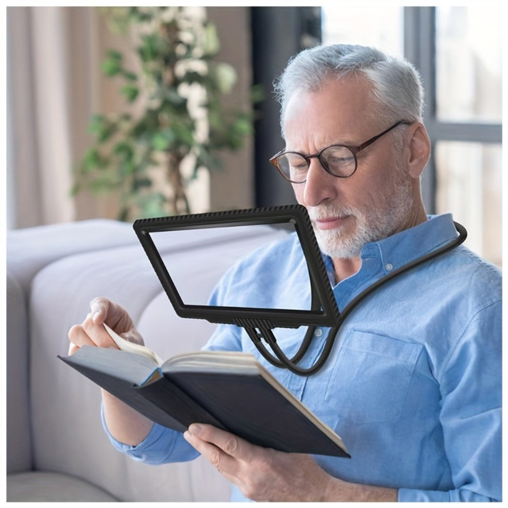 Hands-Free Magnifying Glass 5X Full Page, Flexible Gooseneck Neck-Worn Reading Magnifier for Seniors, Large Page Magnifier for Reading Sewing Repair Low Vision, No-Light Wearable Magnifier