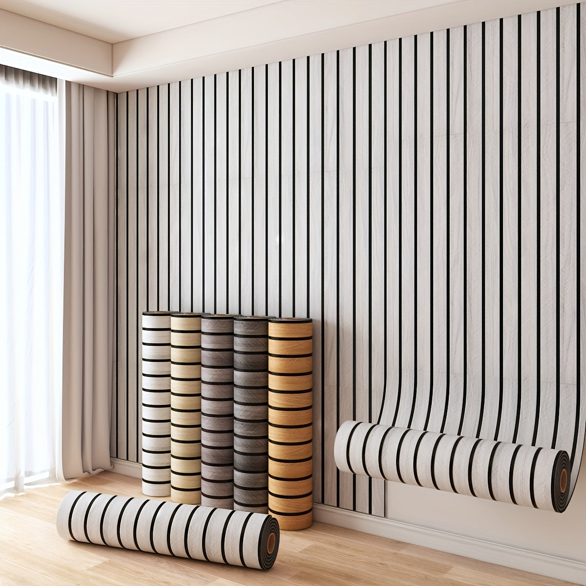 3D Wood Grain Wall Panels Self-Adhesive Peel and Stick Soundproof Grid Board Thick Matte Finish Wallpaper for Walls Ceilings Curved Surfaces Home Decor Easy Install