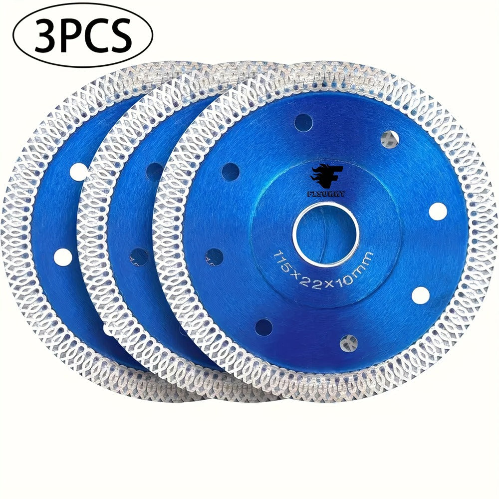 Diamond Saw Blade 4-1/2 Inch 3-Pack X-Teeth Ultra Thin Dry Wet Cut for Porcelain Ceramic Tile Brick Granite Concrete 13000 RPM 7/8 Arbor with 5/8 Adapter DIY Home Use