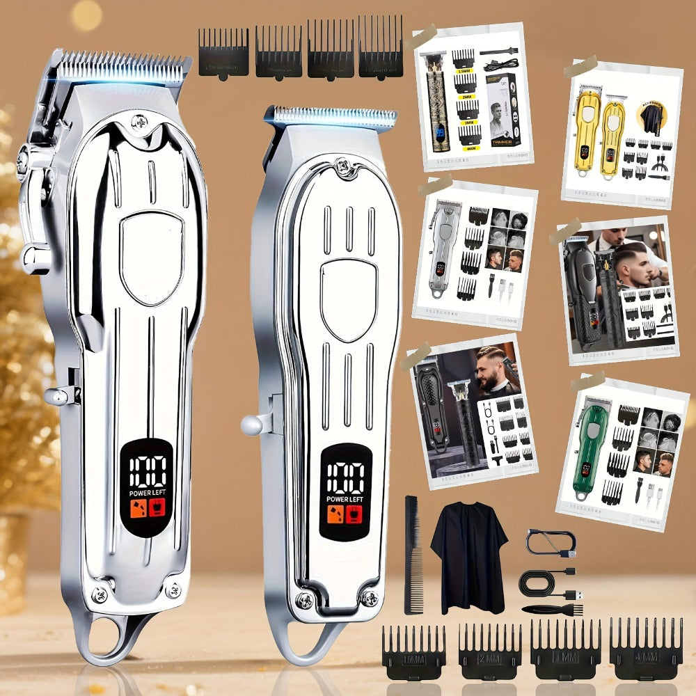 Hair Clipper Set for Men - Professional Cordless Rechargeable Hair Trimmer with LCD Display, Metal Body, Home Haircut Kit, 1 or 2 Piece Set, Father's Day & Birthday Gift for Men