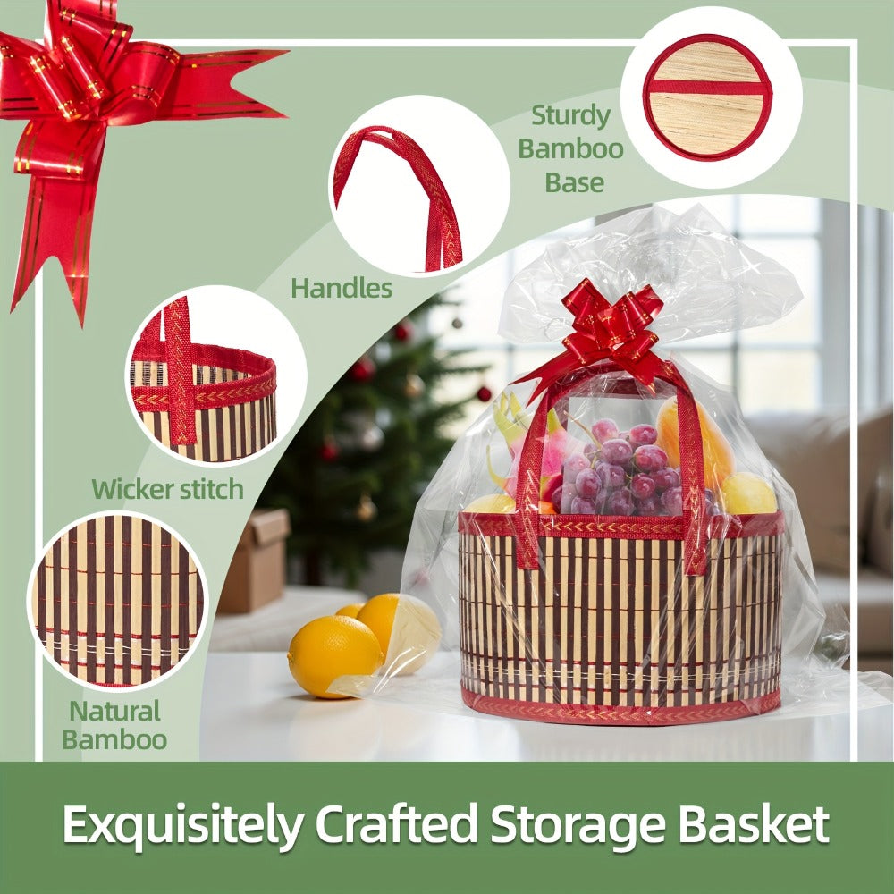 Bamboo Storage Baskets 6-Pack | Gift Wrap Organizer, Easter Egg Basket, Picnic Camping Basket, Craft Sewing Storage, Wedding Favor Box, Flower Girl Basket, Christmas Thanksgiving Holiday Basket Set