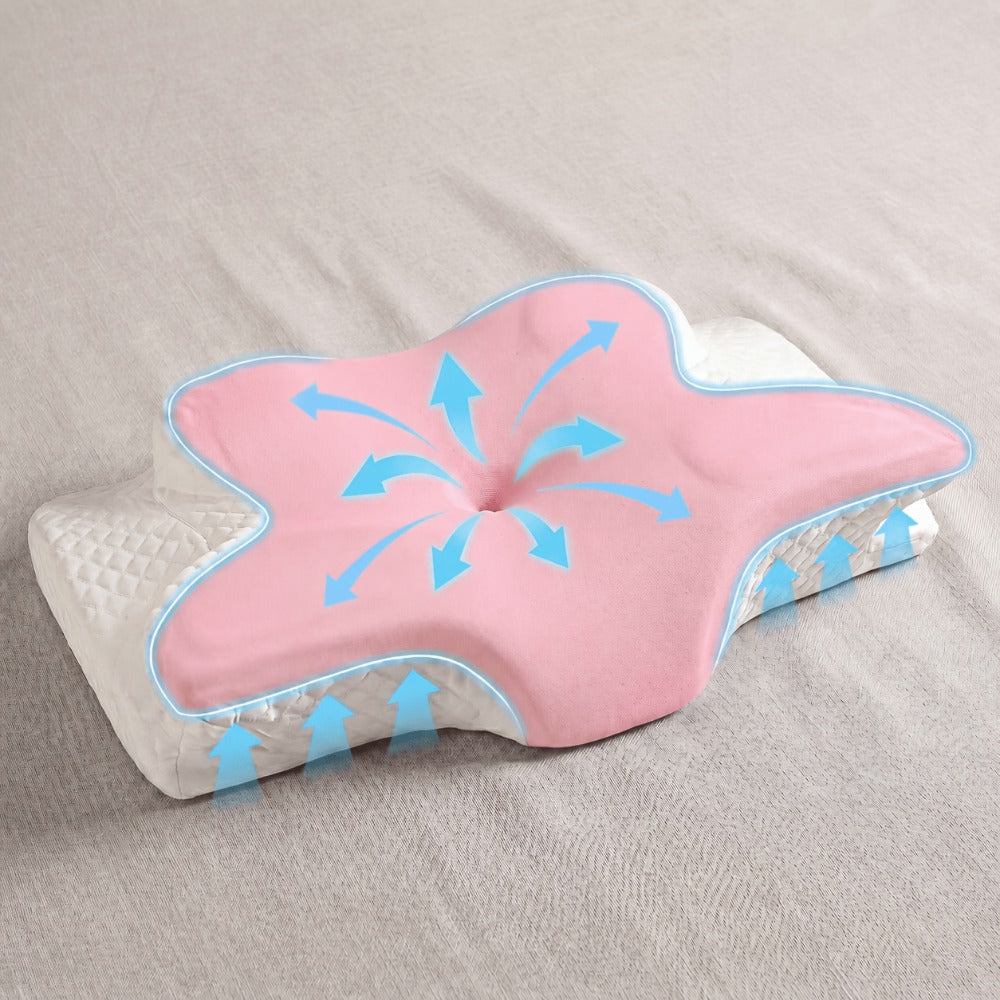 Cervical Neck Pillow for Sleeping - Butterfly Contour Memory Foam Ergonomic Support for Back & Side Sleepers, Slow Rebound Pressure Relief, Cervical Spine Alignment, Machine-Washable Cover, Multi-Color