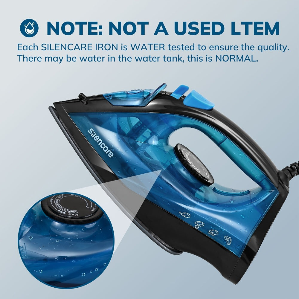 Steam Iron Non-Stick Bottom Plate High Pressure Anti-Calc Safety Protection Adjustable Temperature Steam Settings Dry Wet Clothes Fast Heating Travel Essential Blue