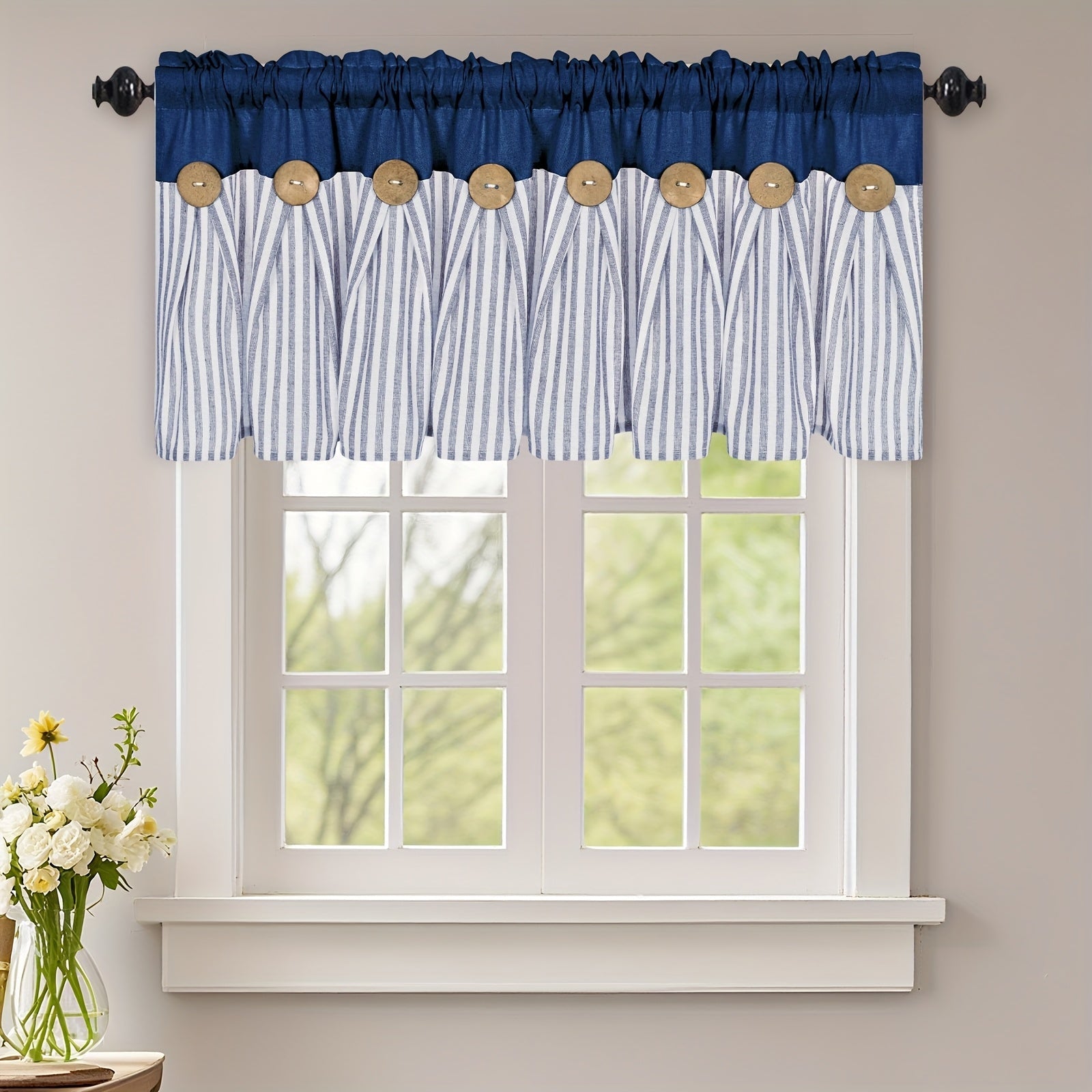 Semi Sheer Curtains Bohemian Linen Cotton Patchwork Grommet Top Window Drapes for Bedroom Living Room Kitchen Bathroom Cafe - Boho Country Cottage Style 4 Seasons 1 or 2 Panels