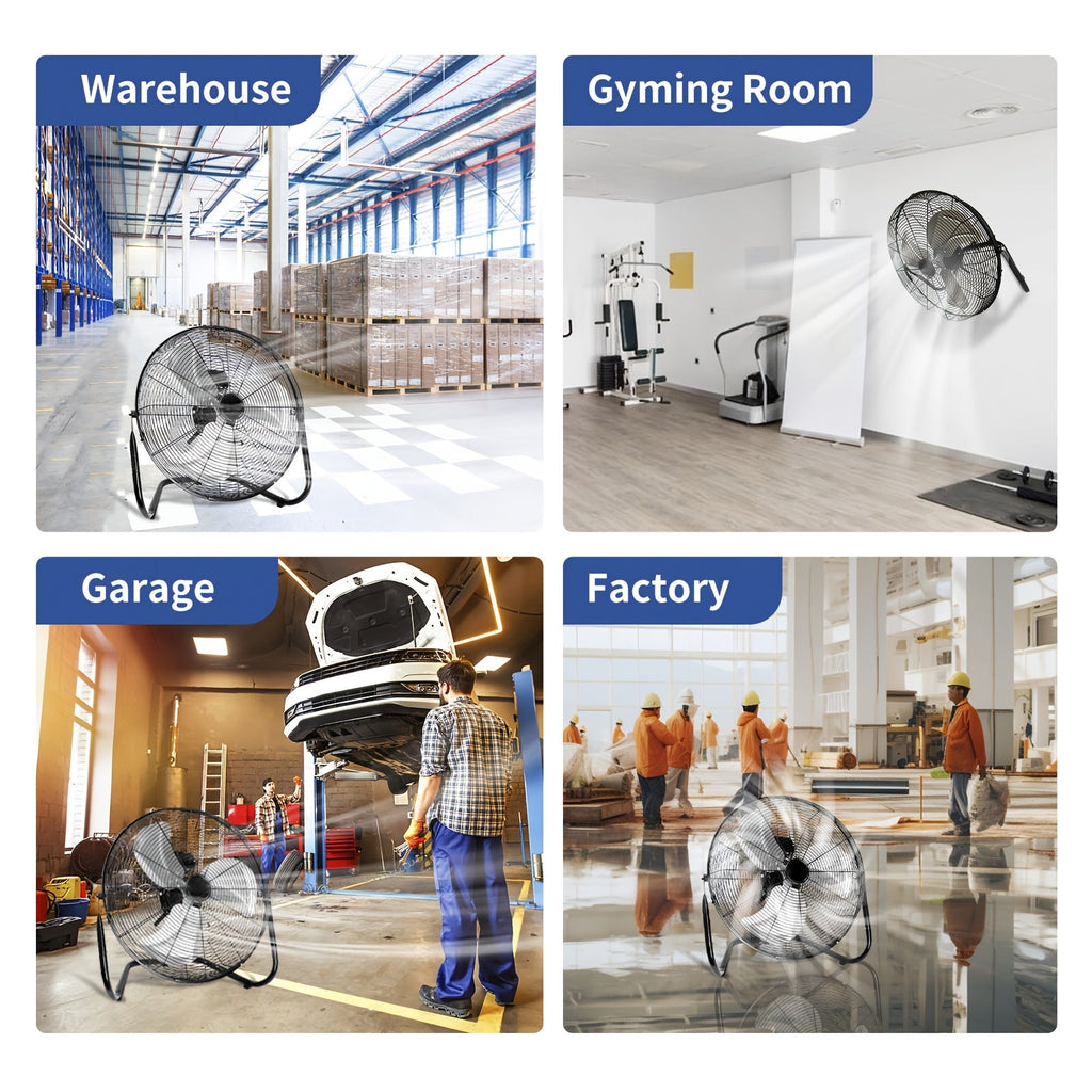 Industrial Floor Fan High Velocity, 3-Speed Heavy Duty Metal Cradle Fan with 360¡ã Tilt, Multiple Sizes Available, Powerful Air Circulation Fan for Warehouse, Workshop, Garage, Factory and Basement