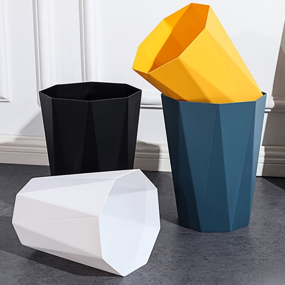 Trash Can 2 Pack Nordic Octagonal Wastebasket - Small Open Top Geometric Plastic Waste Bin with Brushed Finish for Bathroom, Bedroom, Kitchen, Home Office, Modern Scandinavian Decor Trash Bin Set