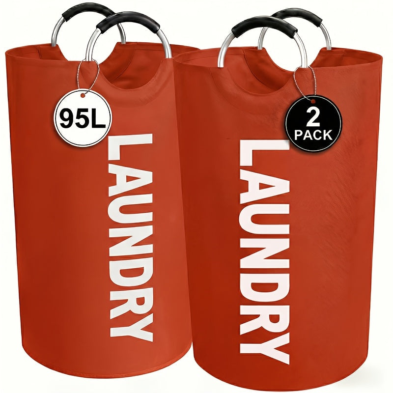 Laundry Basket 2pcs Large Foldable 25.1 Gallon, Collapsible Elevated Hamper with Half-Ring Handles for Bedroom, Bathroom & Laundry Room, Multiple Color Options