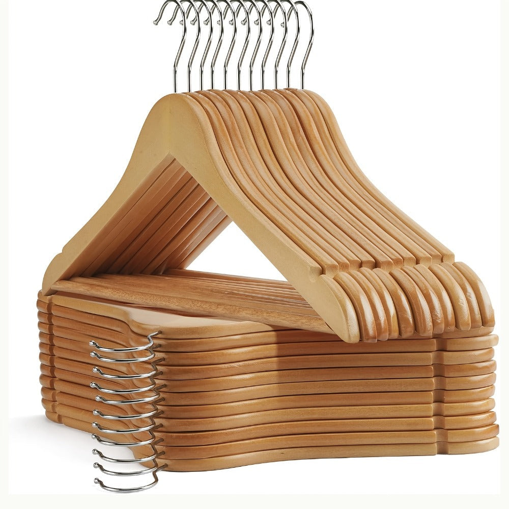 Solid Wood Clothes Hangers Heavy Duty ¨C 10/20/30 Pack Champagne Sturdy Wooden Coat Hangers for Jackets, Dresses & Heavy Coats | Space-Saving Wardrobe Hangers for Home, Office & Hotel Closet Organization