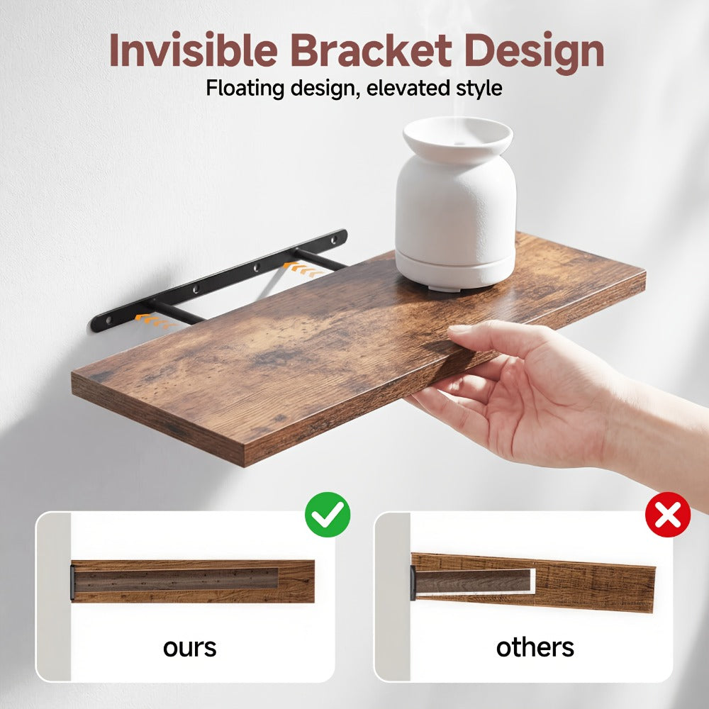 Floating Shelves for Wall 4pcs 15.8in ¨C Wall Mounted Shelf with Invisible Bracket for Bathroom, Living Room, Bedroom, Kitchen, Office Decor | Brown, White, Black