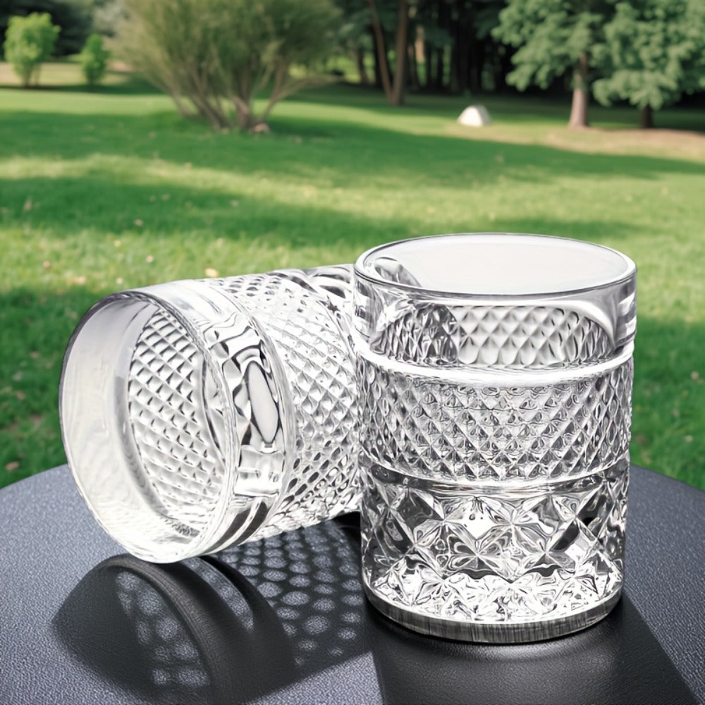 Italian Embossed Whiskey Glass ¨C Handcrafted XO Cocktail Tumbler | Aesthetic Roostertail Bar Beer Water Glass for Home Bar Gifting Party