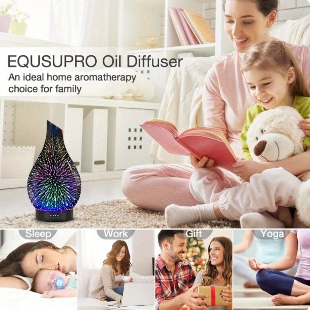 Essential Oil Diffuser Glass Ultrasonic Cool Mist Aromatherapy Diffuser ¨C 4.06 oz Quiet Waterless Auto Shut-Off, 4 Timer Settings, 7 Color Night Light, Home Office Bedroom Use (Silver)