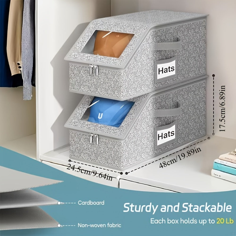 Stackable Baseball Cap Storage Box with Clear Viewing Window ¨C Hat Organizer for Closet Holds Up to 30 Caps, Space-Saving Design for Hats, Underwear, Socks & Toys ¨C For Men & Women (2 or 4 Pack)