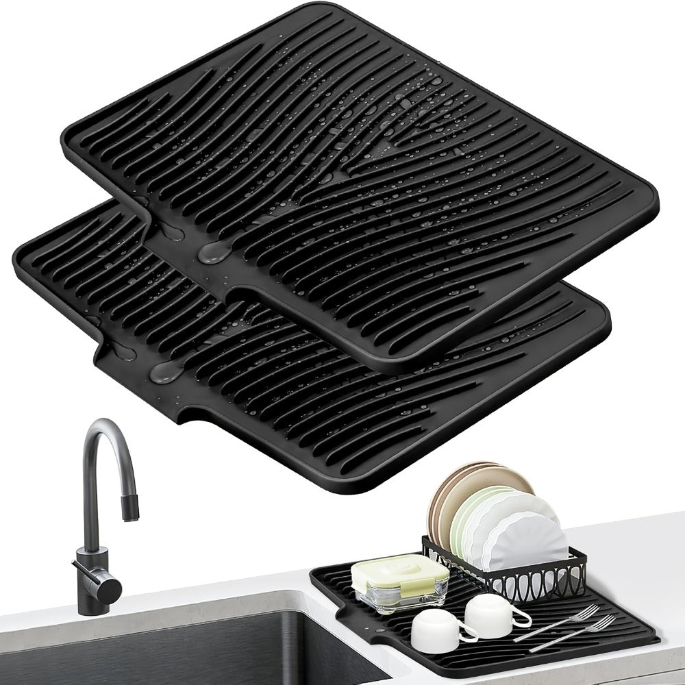 Silicone Dish Drying Mat Large 34.5x19in Slope Drain Design Kitchen Counter Drying Pad for Dishes Utensils & Countertop ¨C Heat Resistant Non-Slip Draining Mat